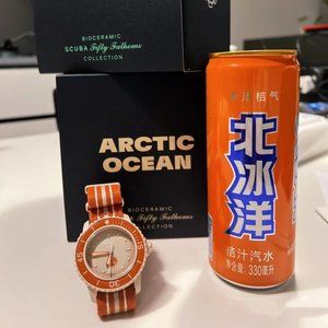 The ARCTIC OCEAN watch is co-branded by Swatch